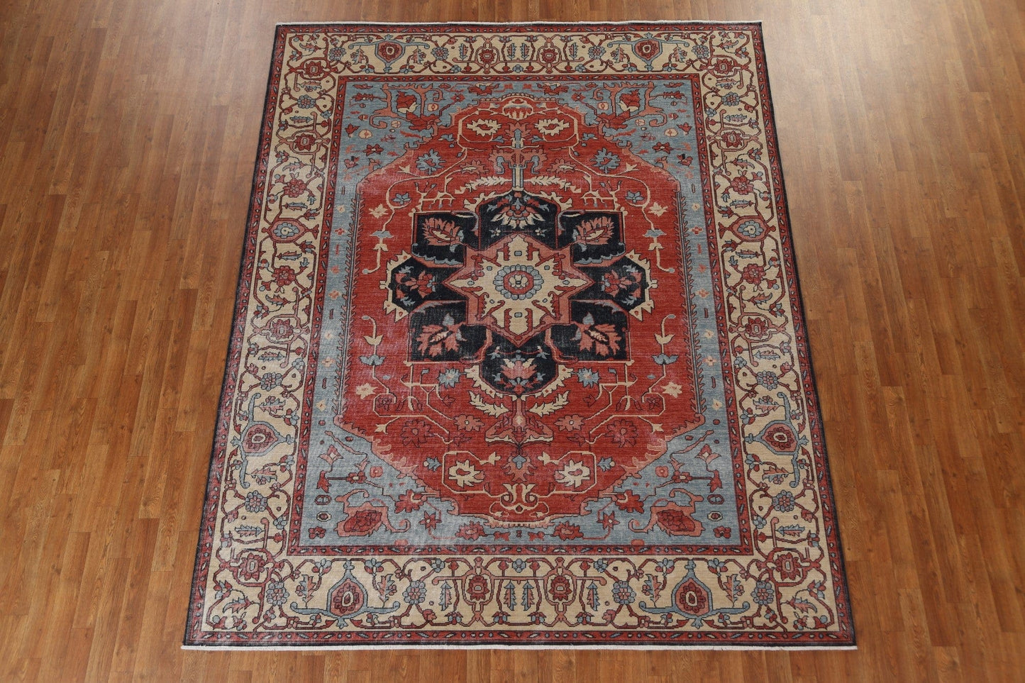 Geometric Handmade Heriz Serapi Wool Turkish Rug 8x10