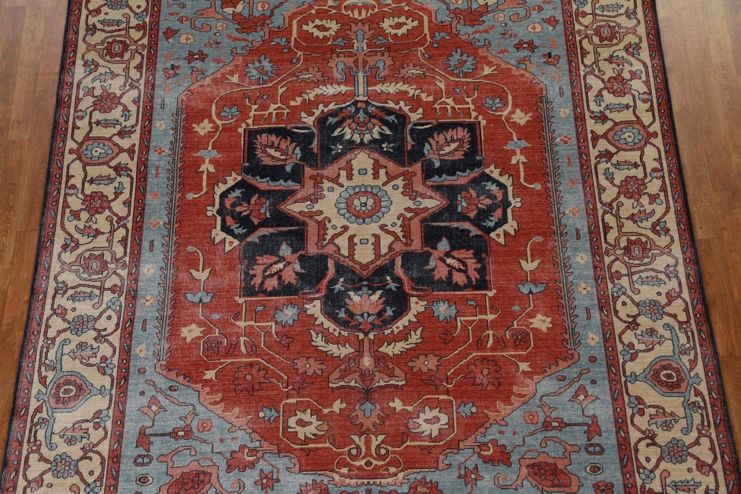 Geometric Handmade Heriz Serapi Wool Turkish Rug 8x10