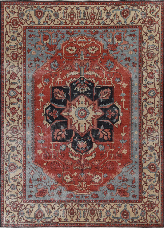 Geometric Handmade Heriz Serapi Wool Turkish Rug 8x10