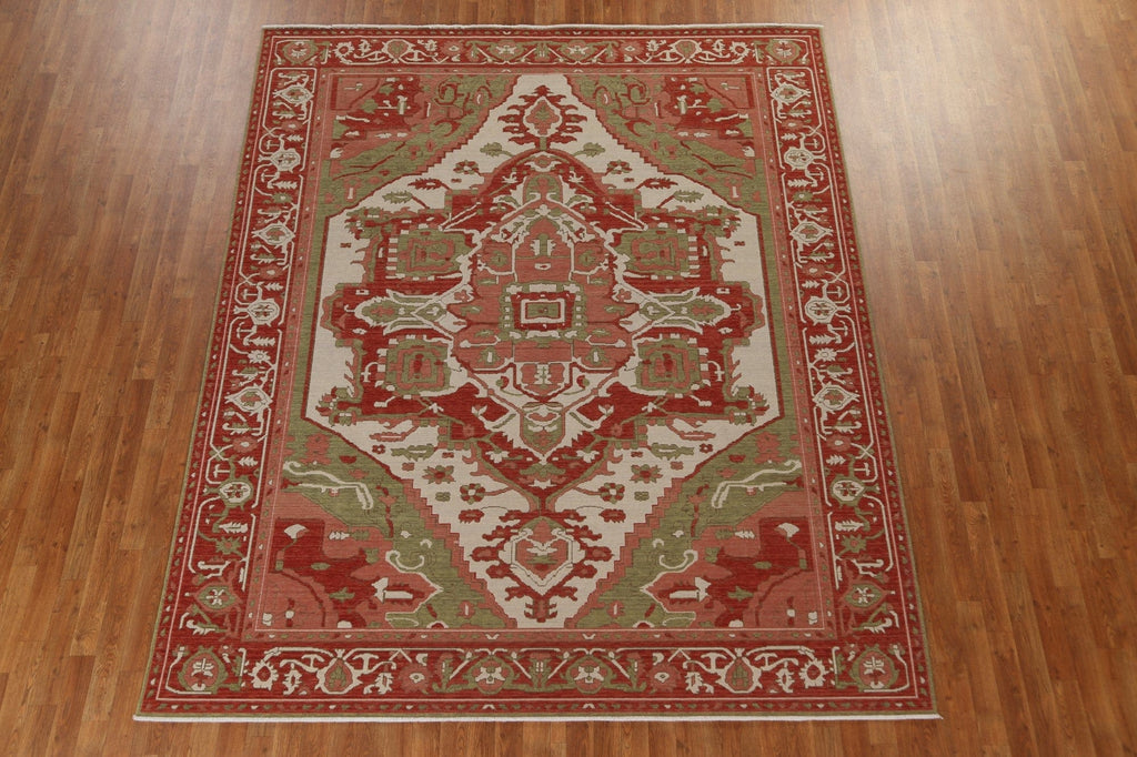 Geometric Hand-Knotted Heriz Serapi Wool Turkish Rug 8x10