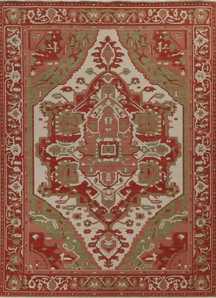 Geometric Hand-Knotted Heriz Serapi Wool Turkish Rug 8x10