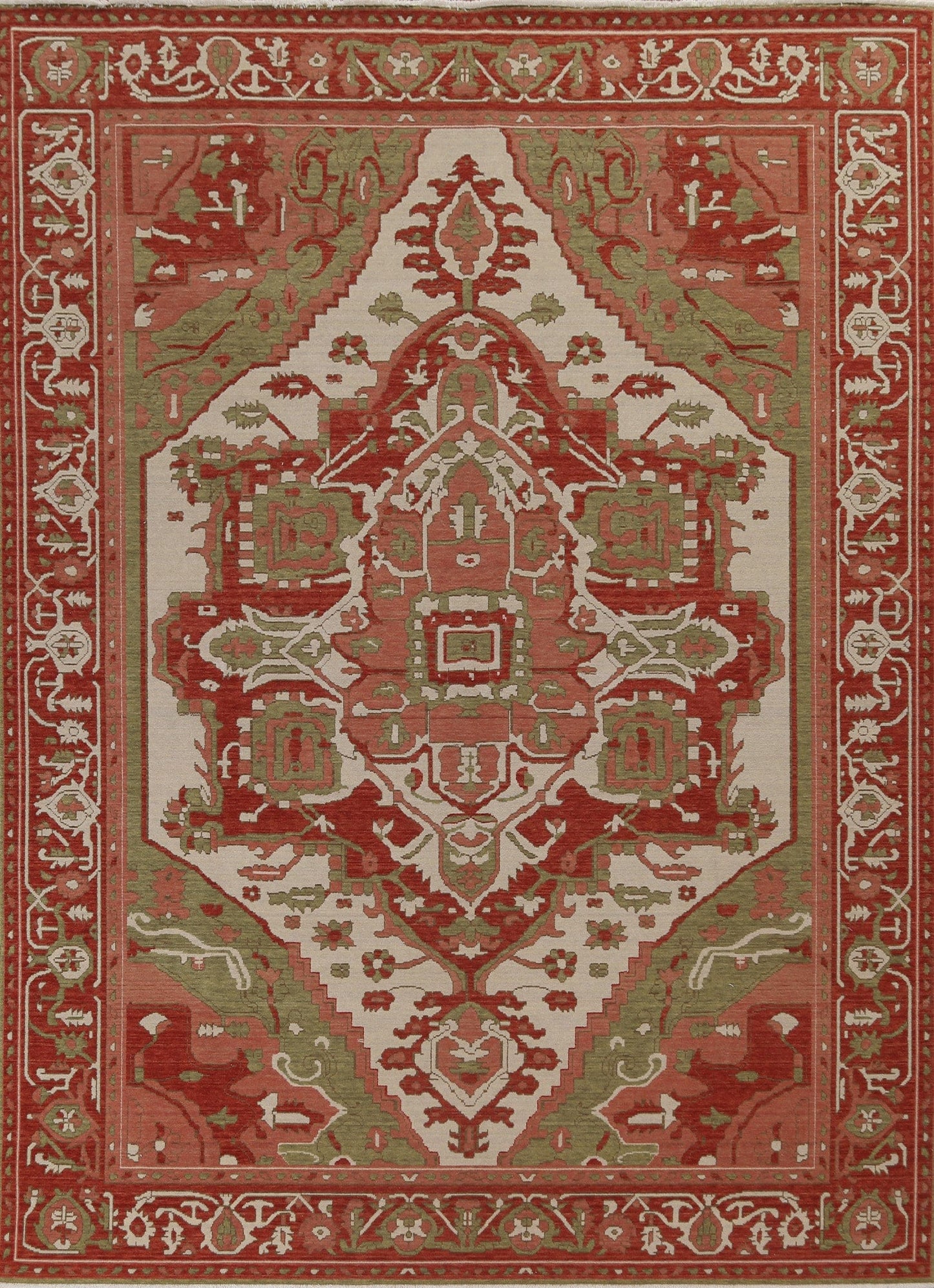 Geometric Hand-Knotted Heriz Serapi Wool Turkish Rug 8x10