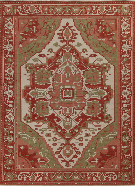 Geometric Hand-Knotted Heriz Serapi Wool Turkish Rug 8x10