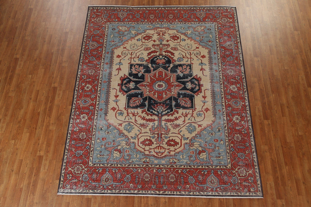 Geometric Handmade Heriz Serapi Wool Turkish Rug 8x10