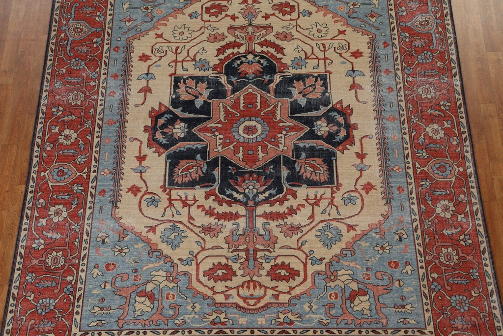 Geometric Handmade Heriz Serapi Wool Turkish Rug 8x10