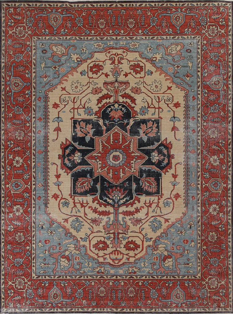 Geometric Handmade Heriz Serapi Wool Turkish Rug 8x10