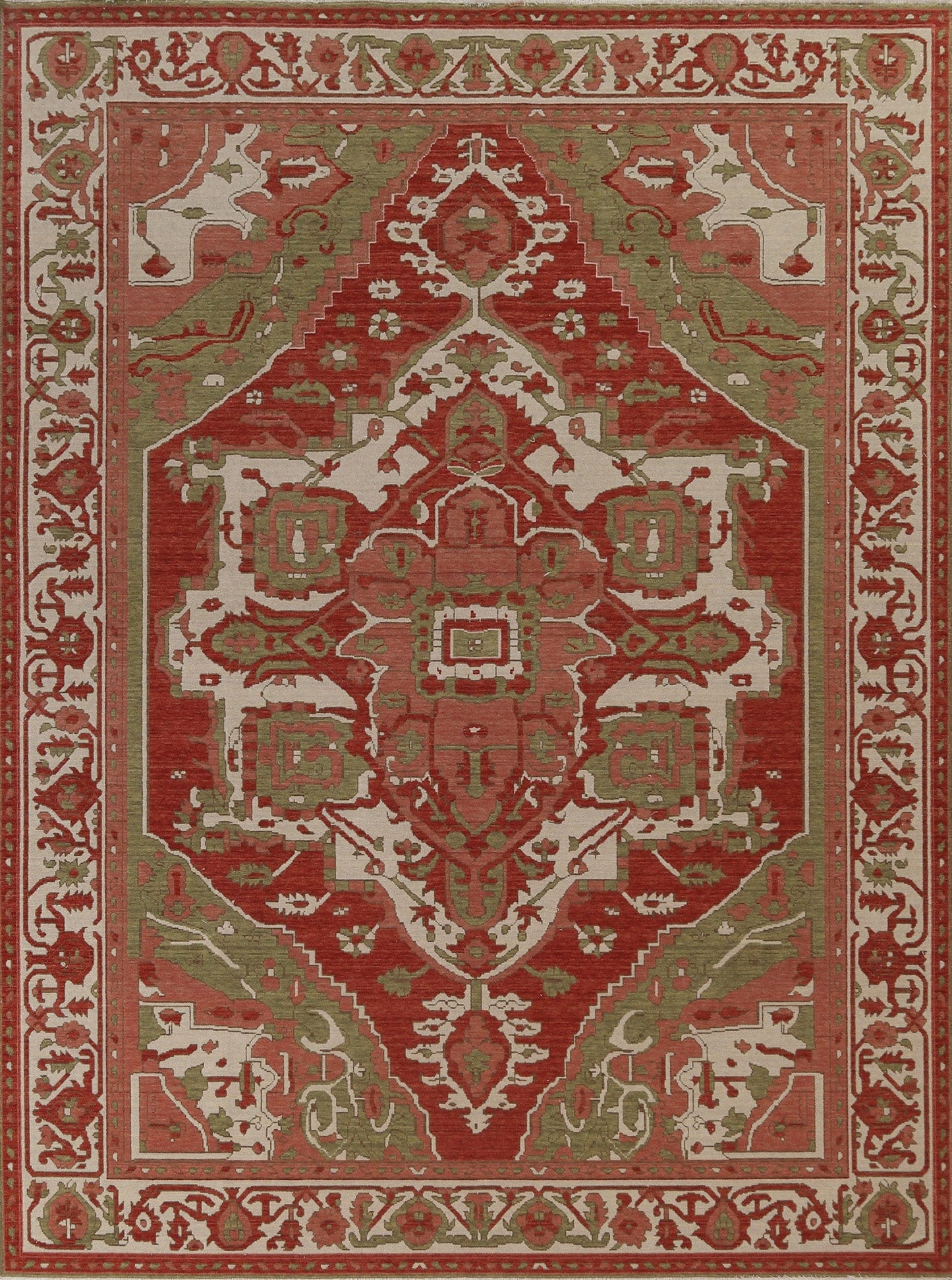 Geometric Hand-Knotted Heriz Serapi Wool Turkish Rug 8x10