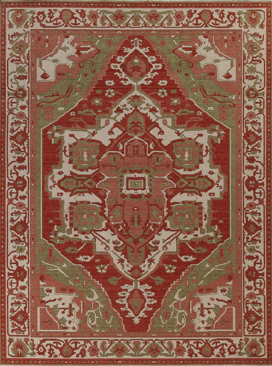 Geometric Hand-Knotted Heriz Serapi Wool Turkish Rug 8x10