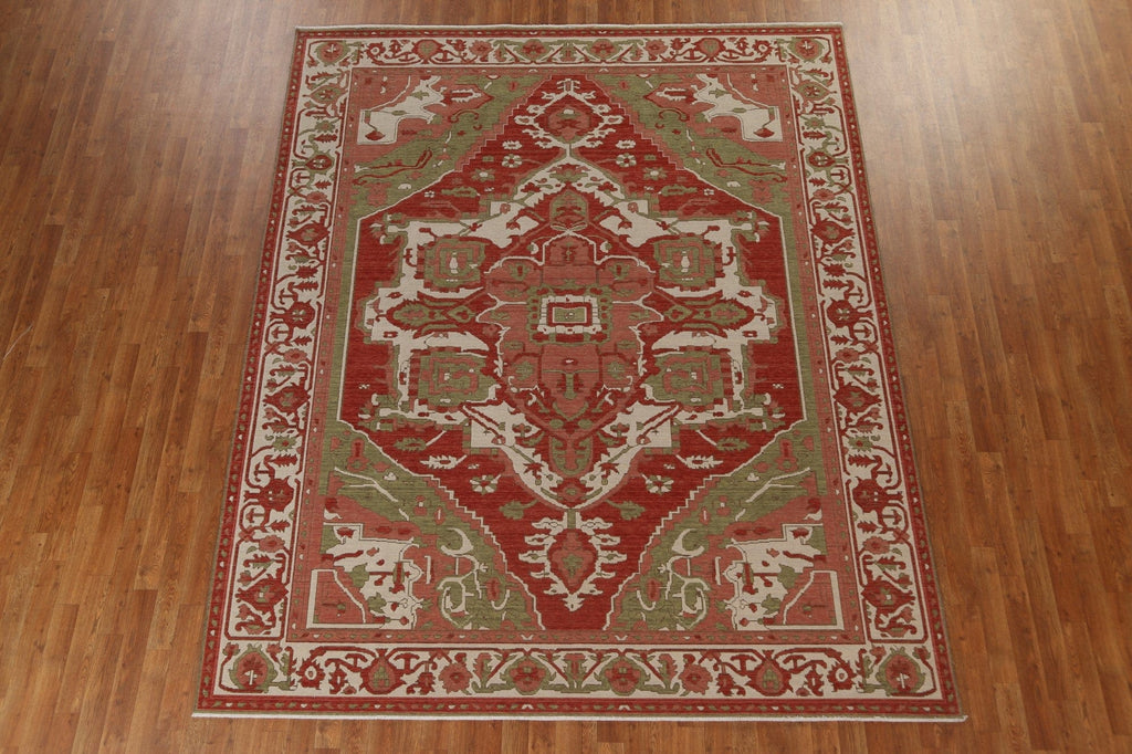 Geometric Hand-Knotted Heriz Serapi Wool Turkish Rug 8x10