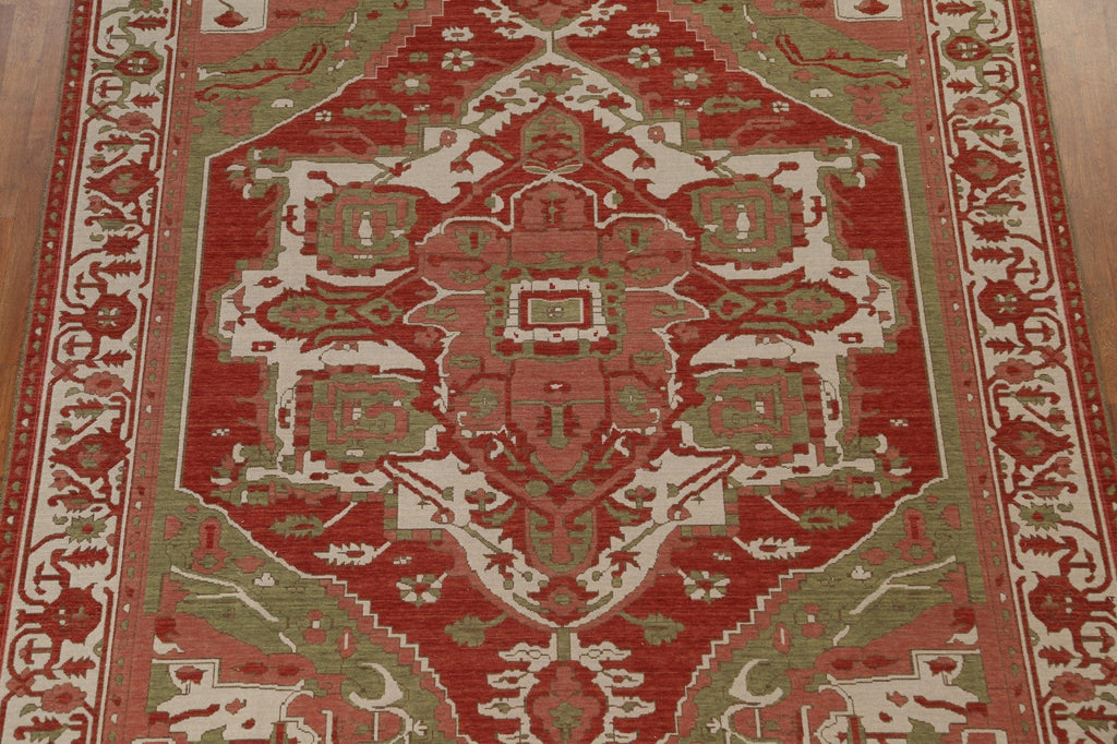 Geometric Hand-Knotted Heriz Serapi Wool Turkish Rug 8x10