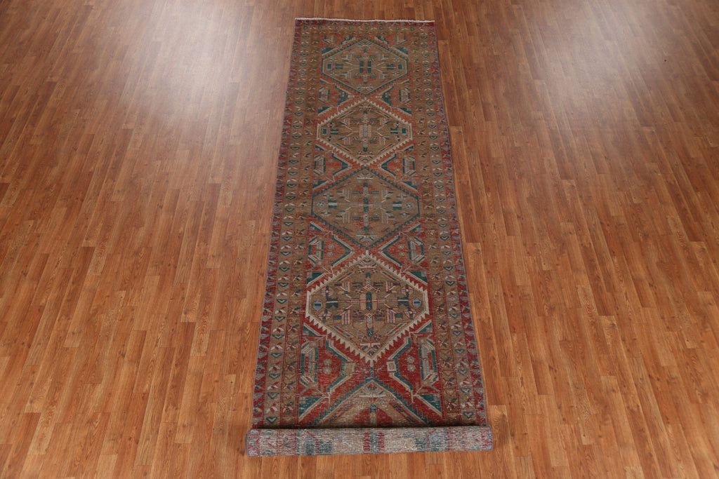 Vintage Geometric Tabriz Persian Runner Rug 4x14