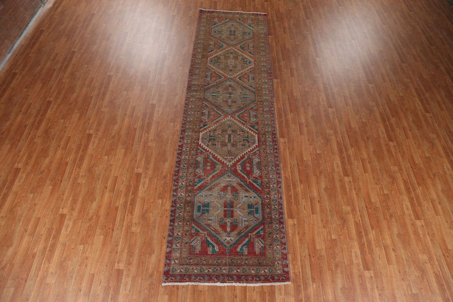 Vintage Geometric Tabriz Persian Runner Rug 4x14