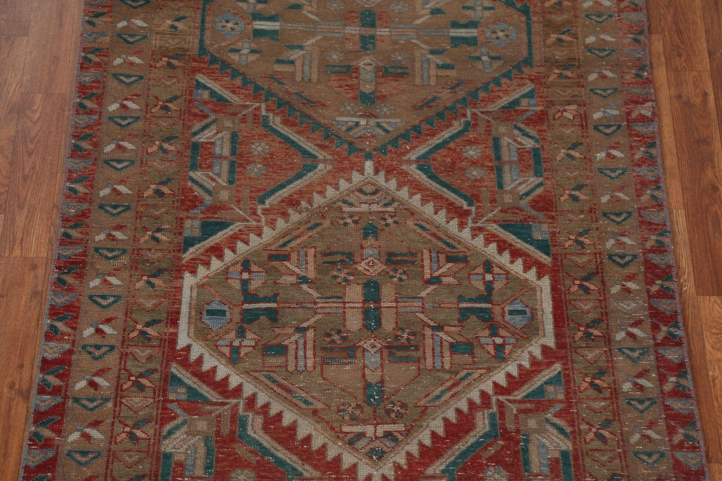 Vintage Geometric Tabriz Persian Runner Rug 4x14