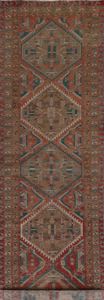 Vintage Geometric Tabriz Persian Runner Rug 4x14