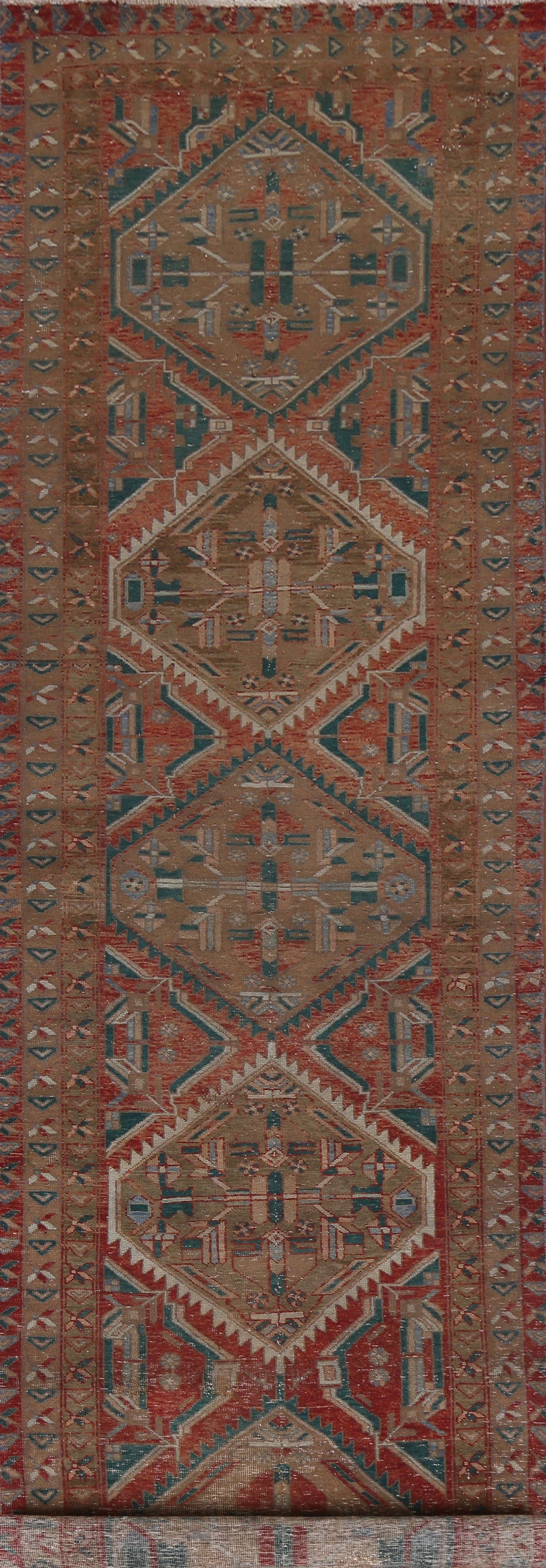 Vintage Geometric Tabriz Persian Runner Rug 4x14