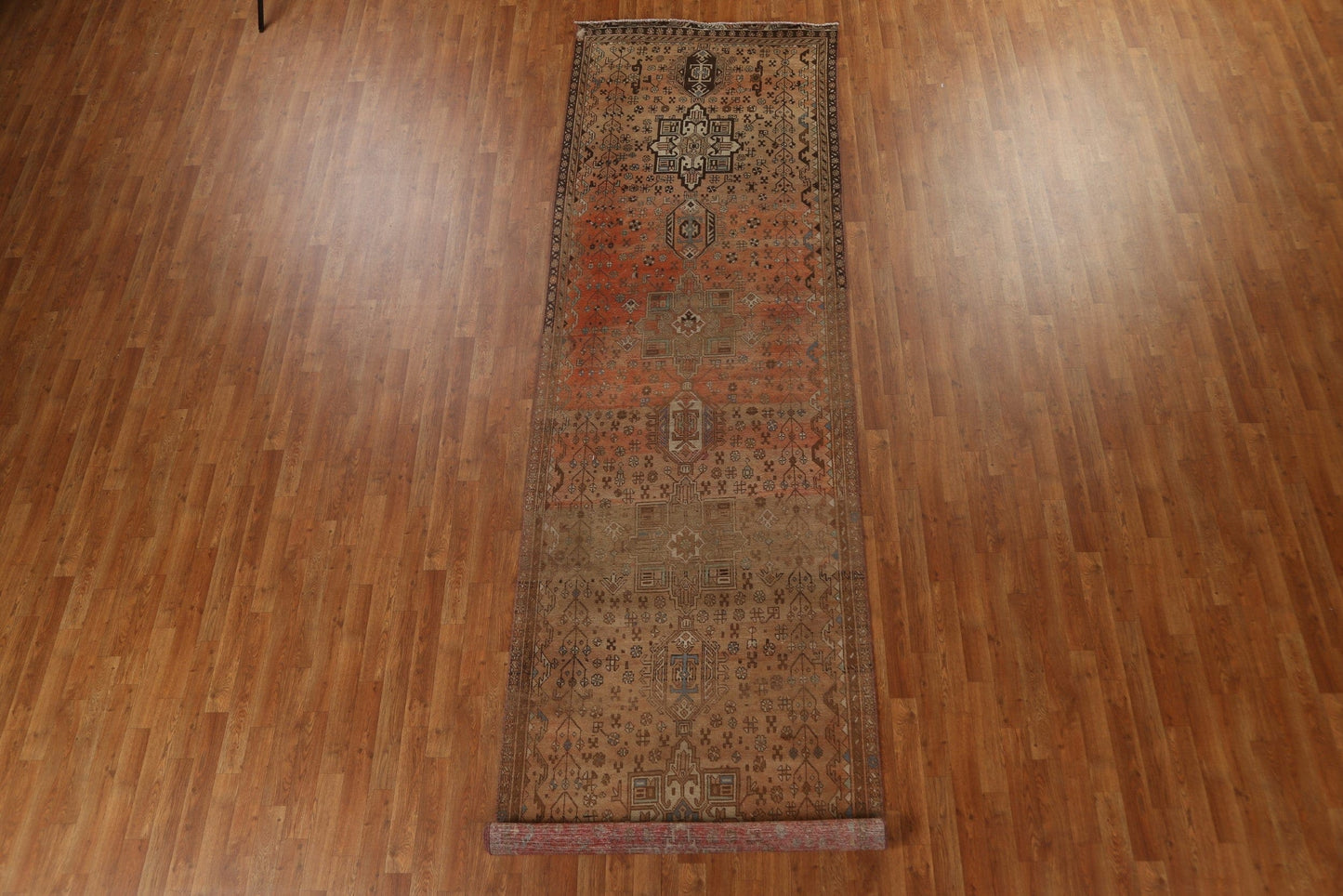 Hand-Knotted Wool Heriz Persian Runner Rug 4x14