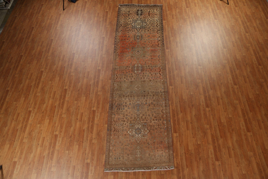 Hand-Knotted Wool Heriz Persian Runner Rug 4x14