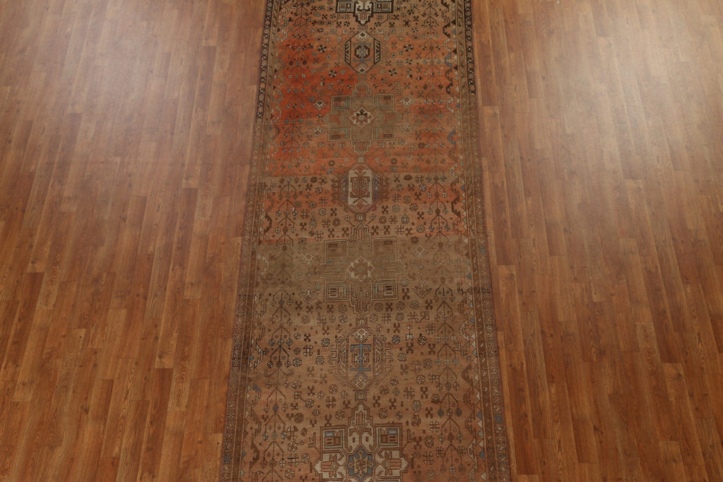 Hand-Knotted Wool Heriz Persian Runner Rug 4x14