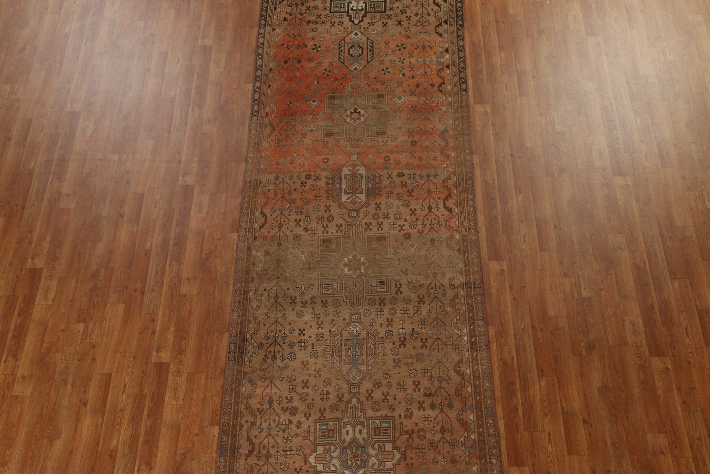 Hand-Knotted Wool Heriz Persian Runner Rug 4x14