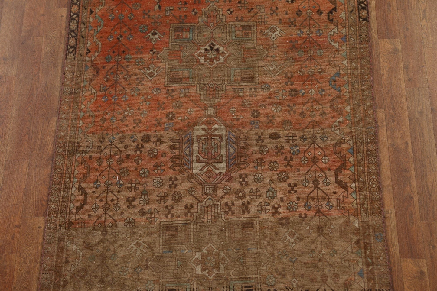 Hand-Knotted Wool Heriz Persian Runner Rug 4x14