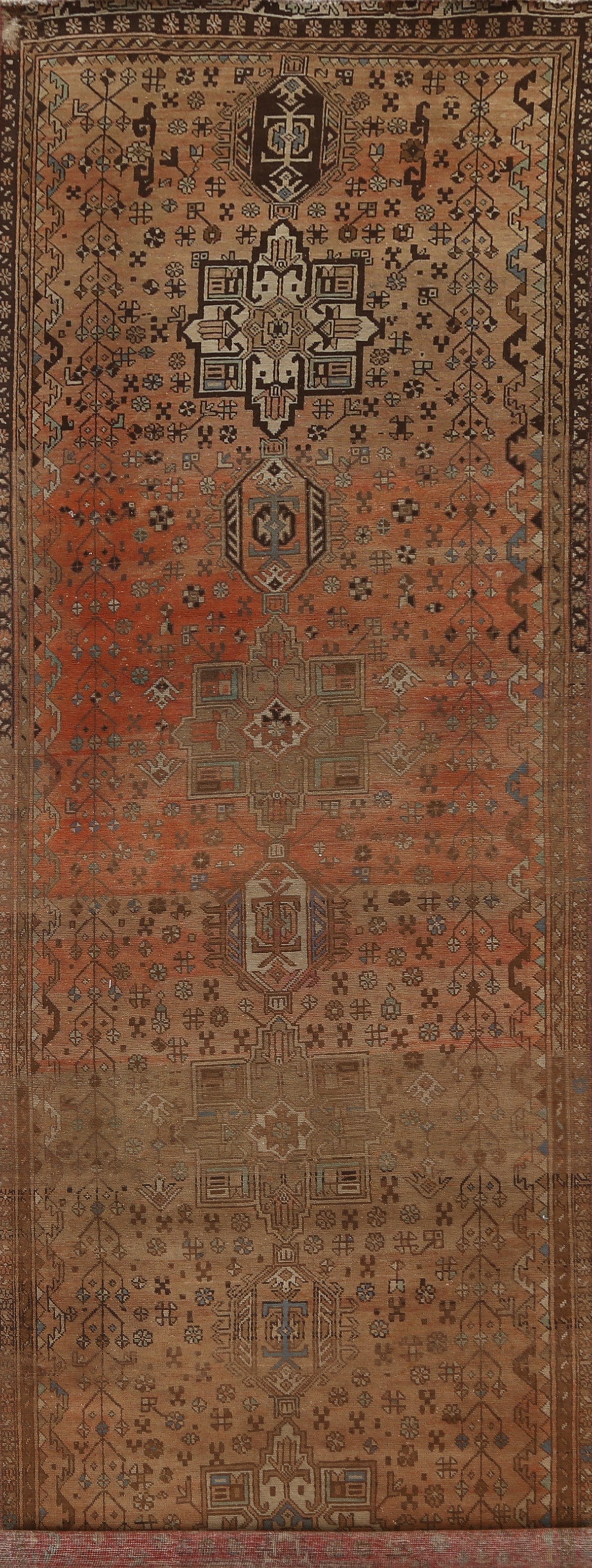 Hand-Knotted Wool Heriz Persian Runner Rug 4x14