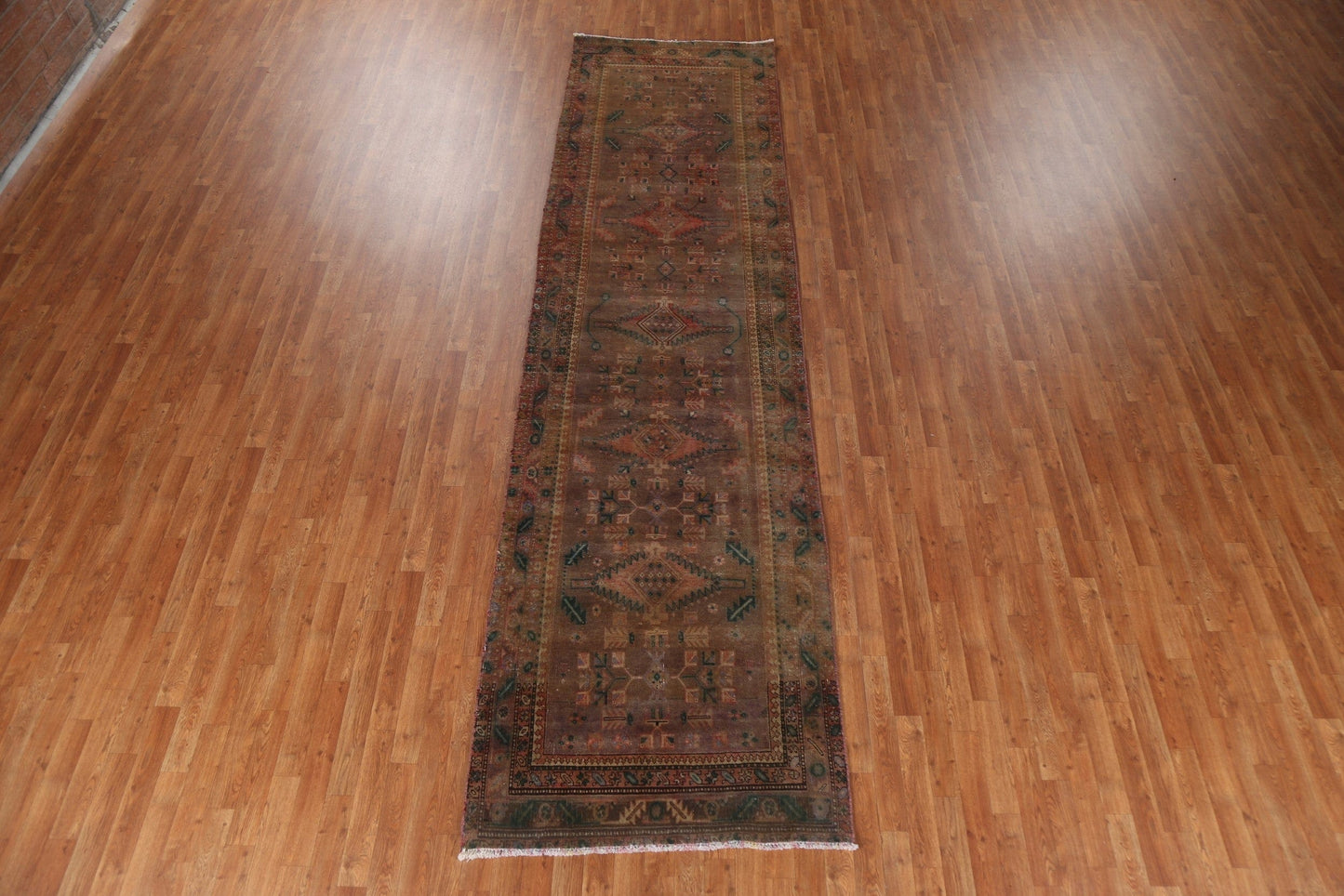 Over-Dyed Wool Heriz Persian Runner Rug 4x14