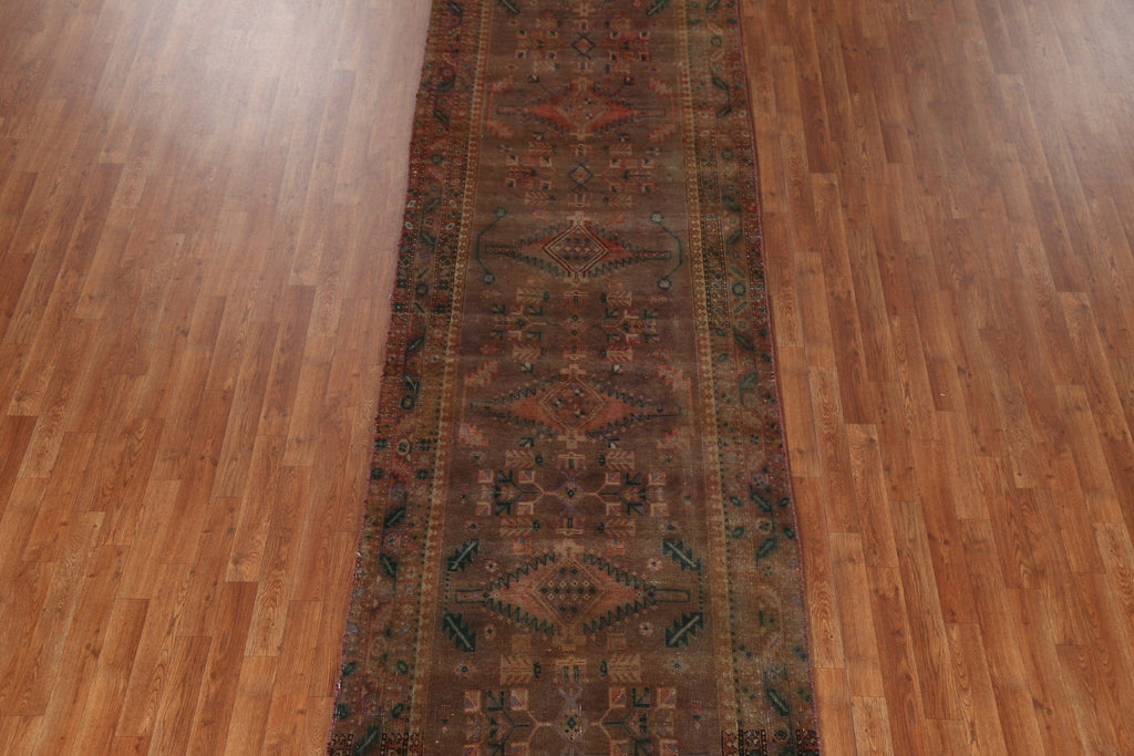 Over-Dyed Wool Heriz Persian Runner Rug 4x14