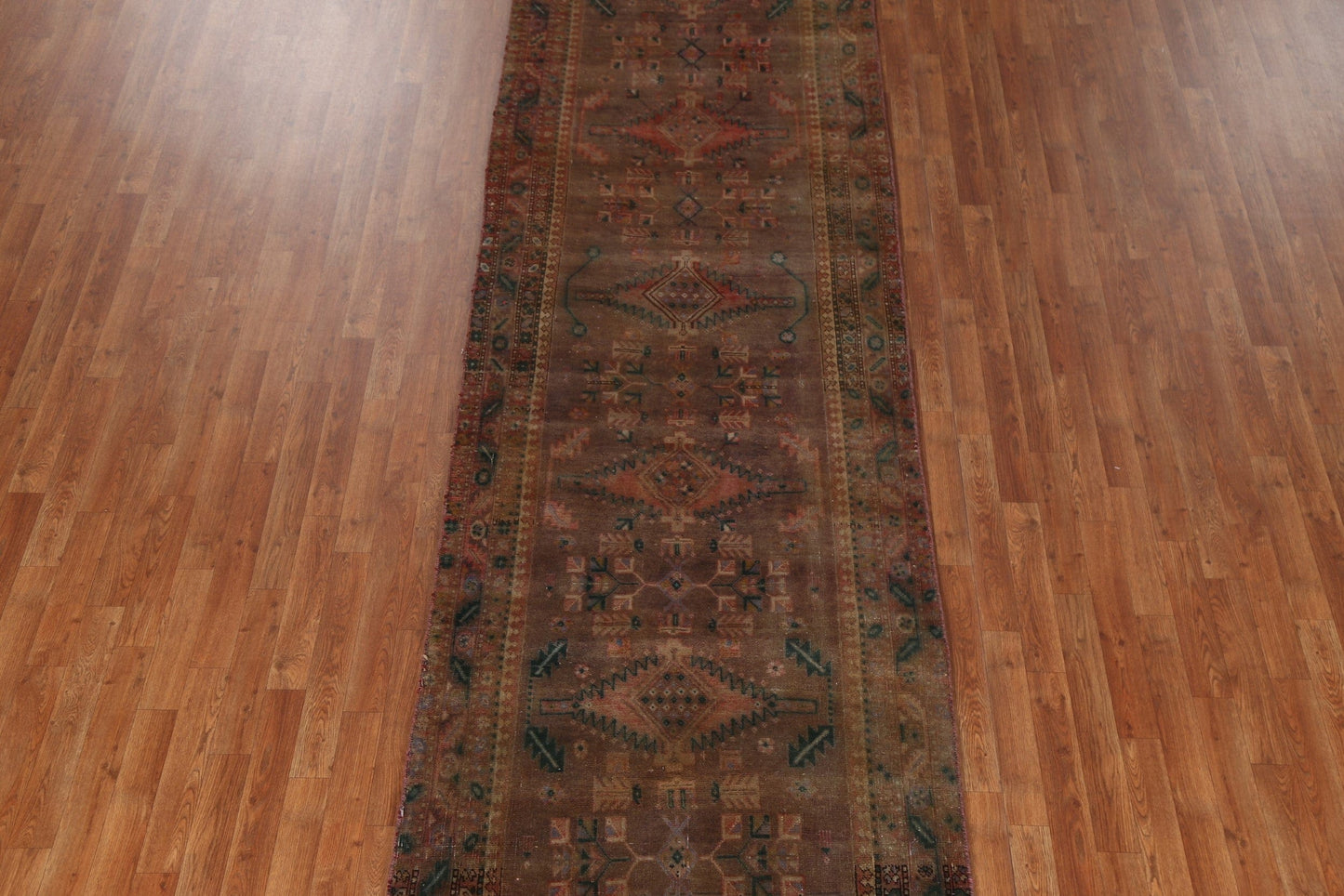 Over-Dyed Wool Heriz Persian Runner Rug 4x14