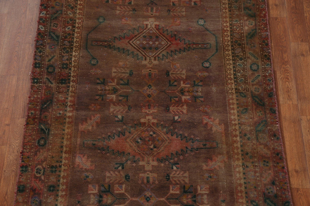 Over-Dyed Wool Heriz Persian Runner Rug 4x14