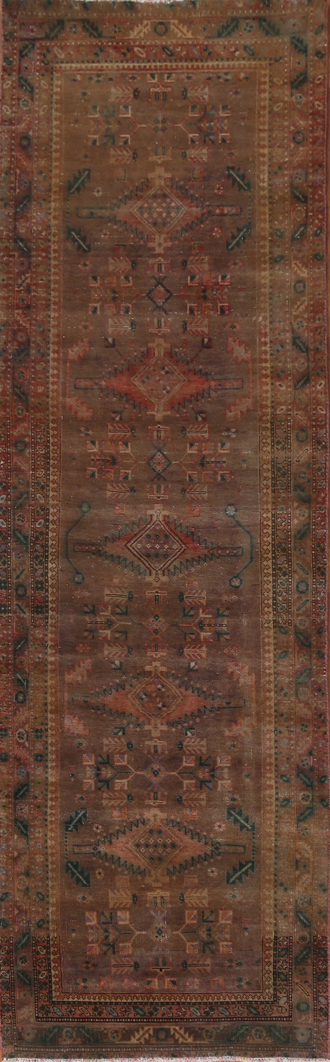 Over-Dyed Wool Heriz Persian Runner Rug 4x14