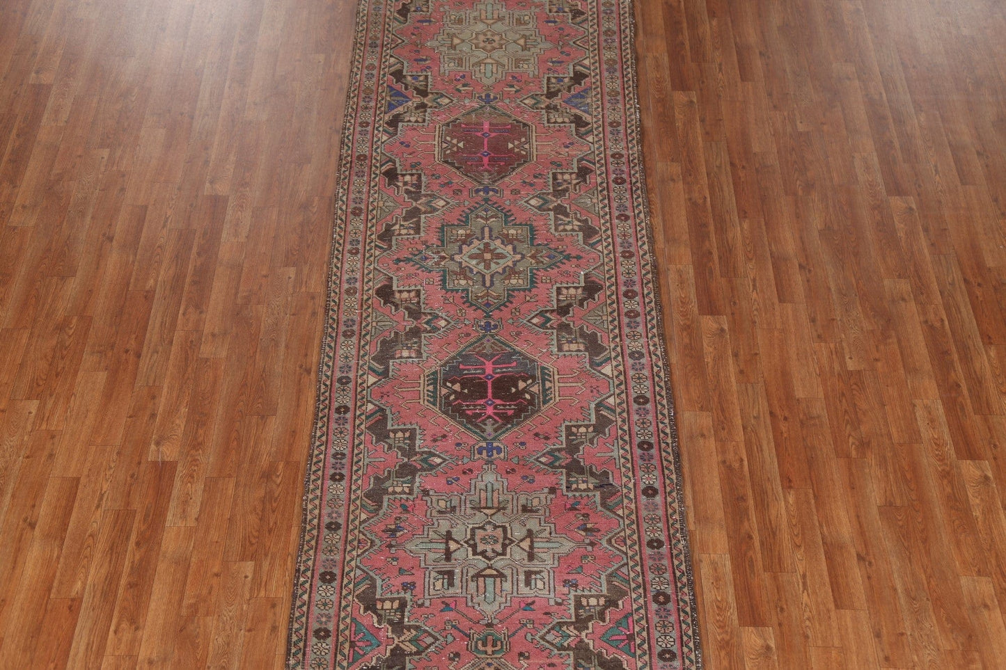 Geometric Pink Tabriz Persian Runner Rug 3x12