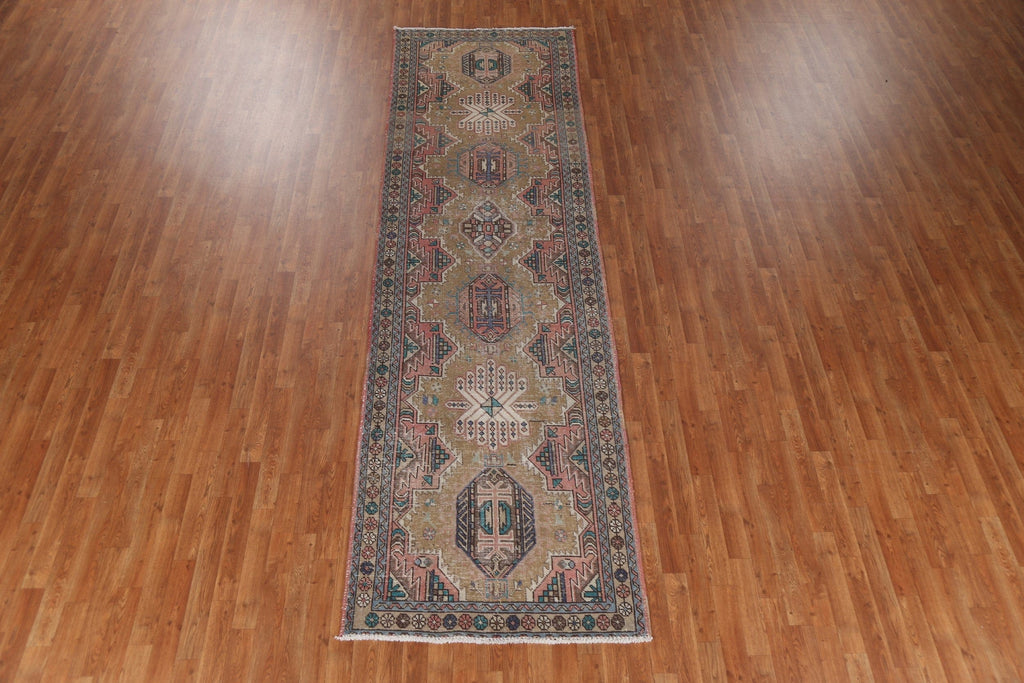 Vintage Geometric Tabriz Persian Runner Rug 4x12