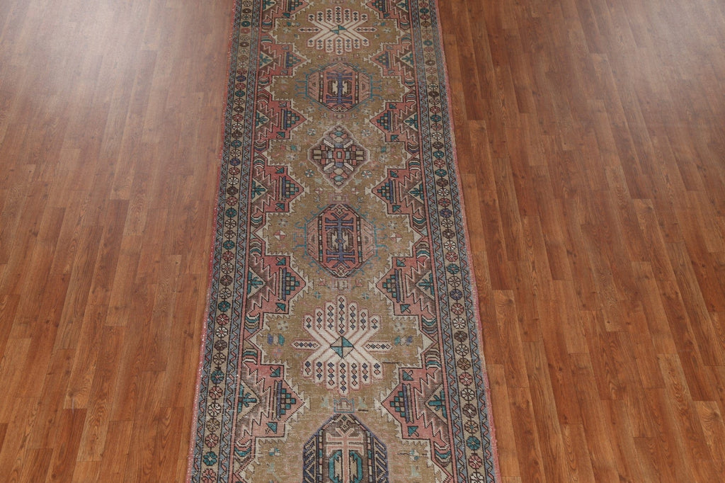 Vintage Geometric Tabriz Persian Runner Rug 4x12