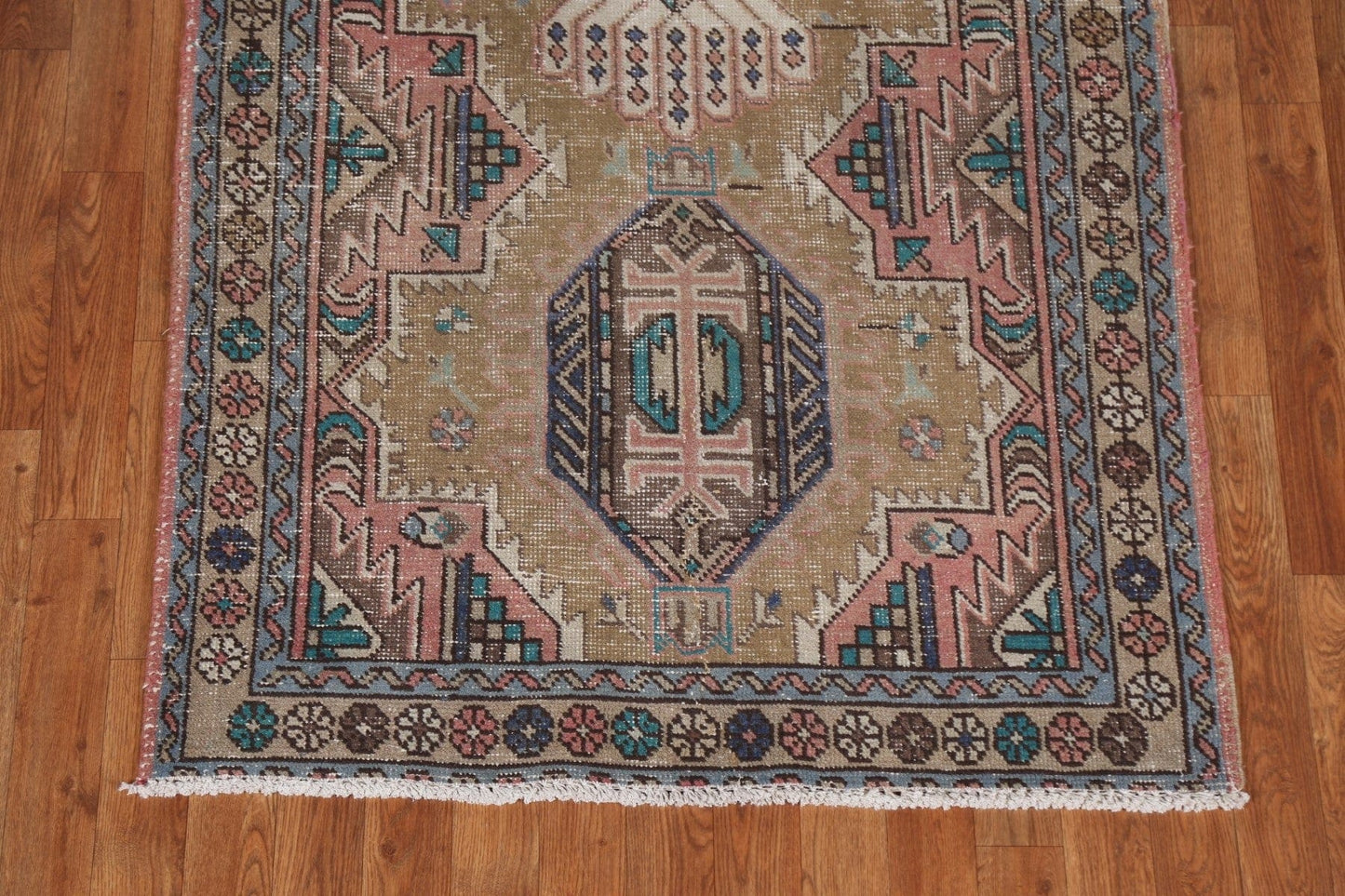 Vintage Geometric Tabriz Persian Runner Rug 4x12