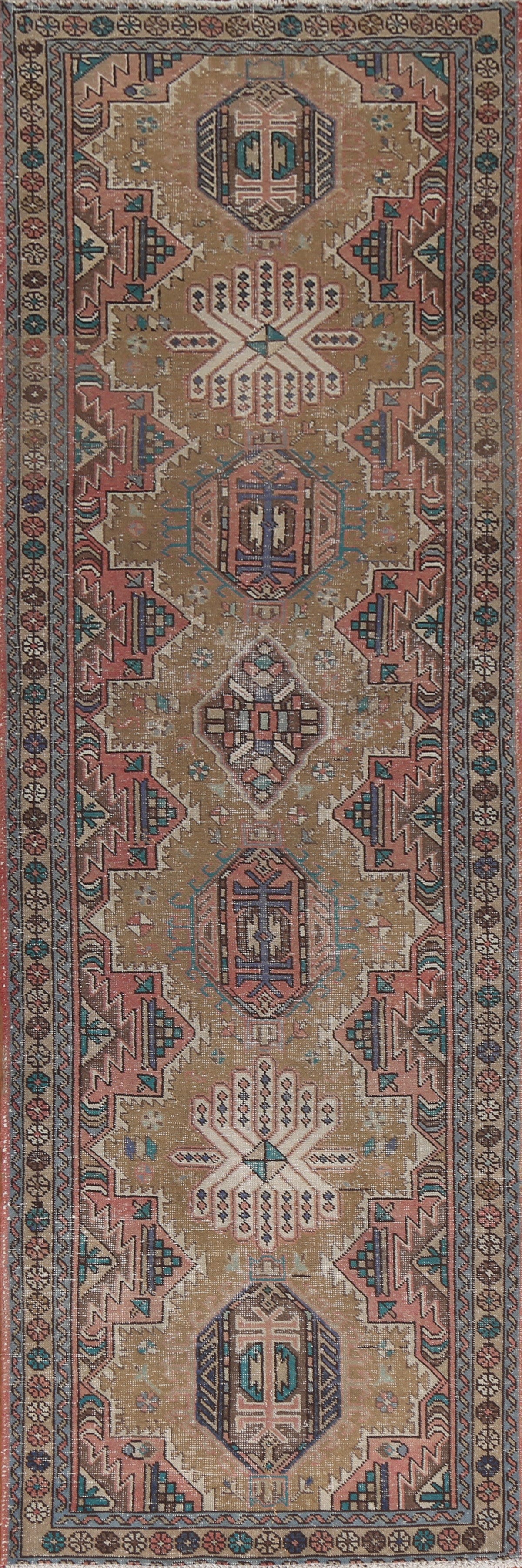 Vintage Geometric Tabriz Persian Runner Rug 4x12