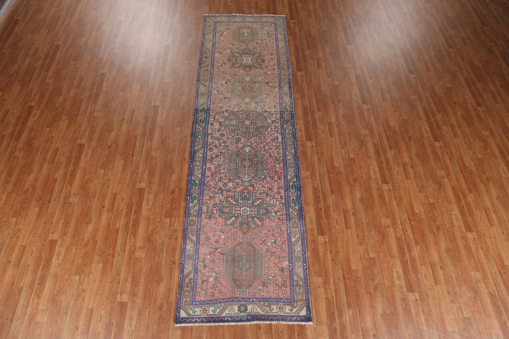 Hand-Knotted Wool Heriz Persian Runner Rug 3x12