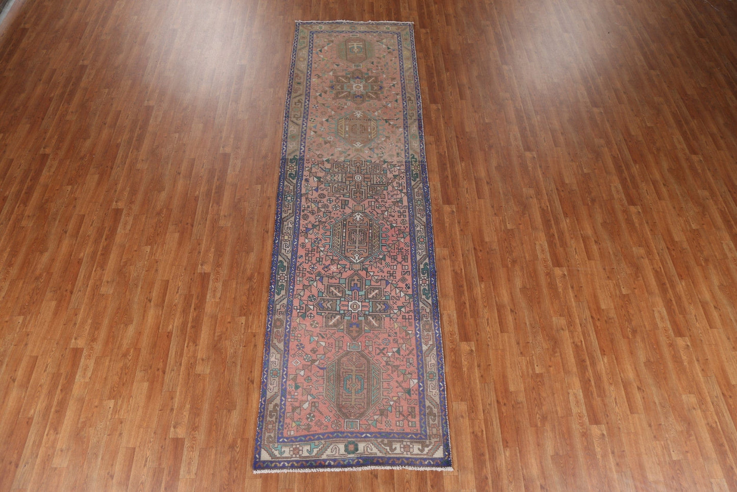 Hand-Knotted Wool Heriz Persian Runner Rug 3x12