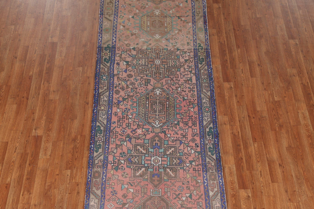 Hand-Knotted Wool Heriz Persian Runner Rug 3x12