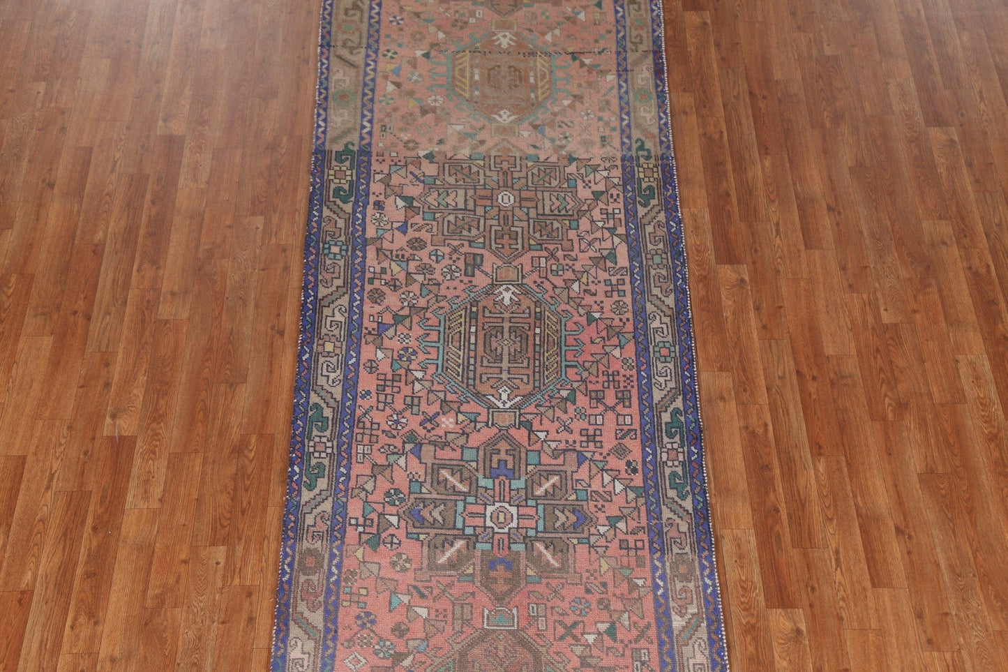 Hand-Knotted Wool Heriz Persian Runner Rug 3x12