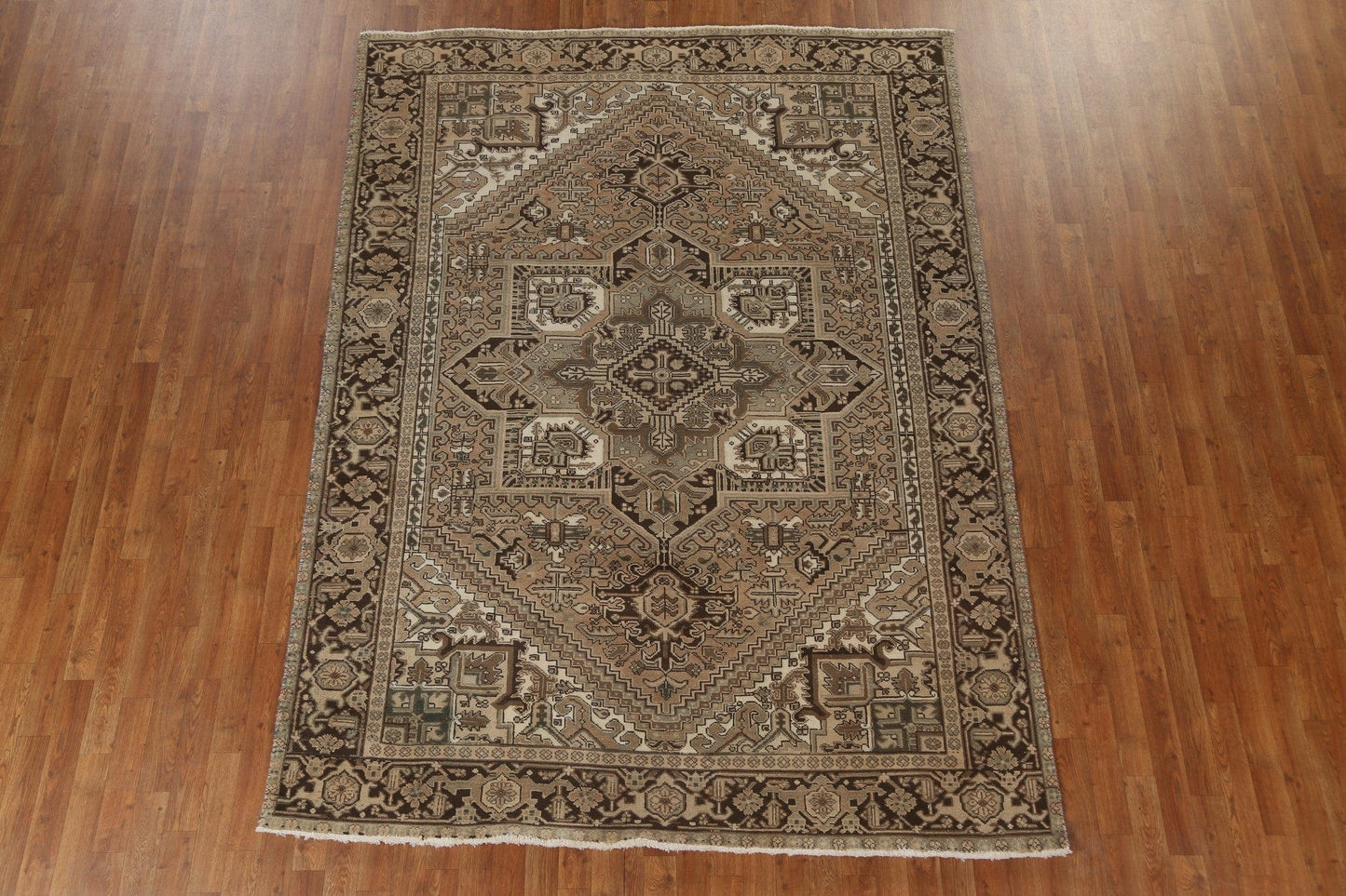 Vintage Geometric Heriz Persian Area Rug 7x9