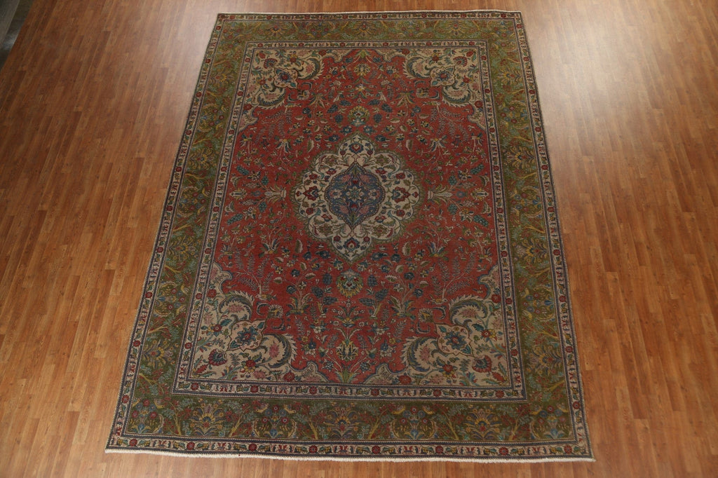 Distressed Over-Dyed Tabriz Persian Area Rug 10x13