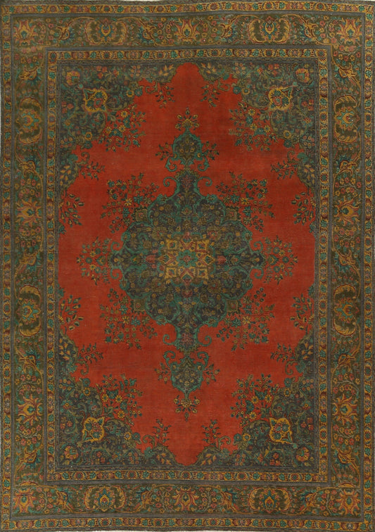 Distressed Over-Dyed Tabriz Persian Area Rug 10x12