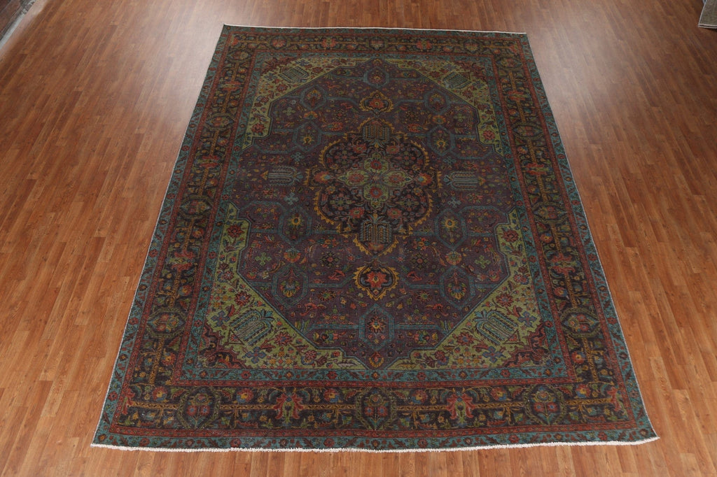 Distressed Over-Dyed Tabriz Persian Area Rug 10x13