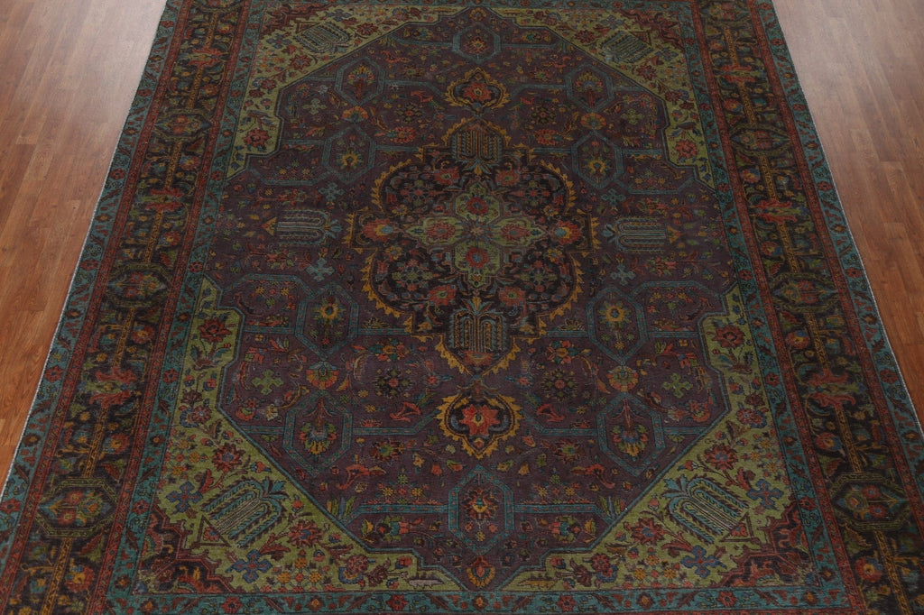 Distressed Over-Dyed Tabriz Persian Area Rug 10x13