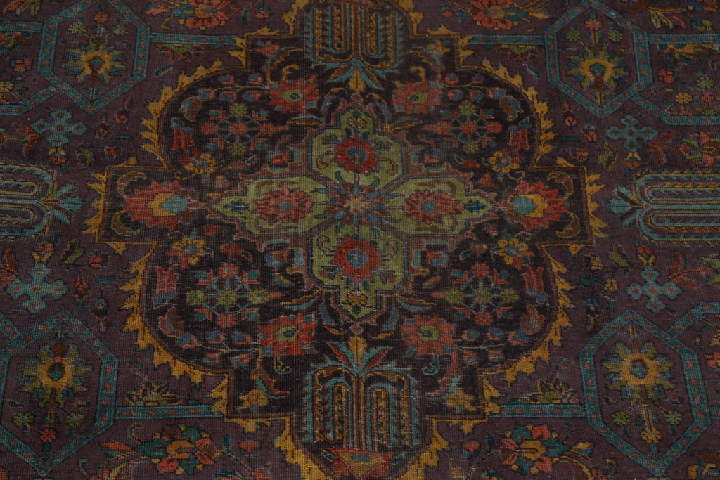 Distressed Over-Dyed Tabriz Persian Area Rug 10x13