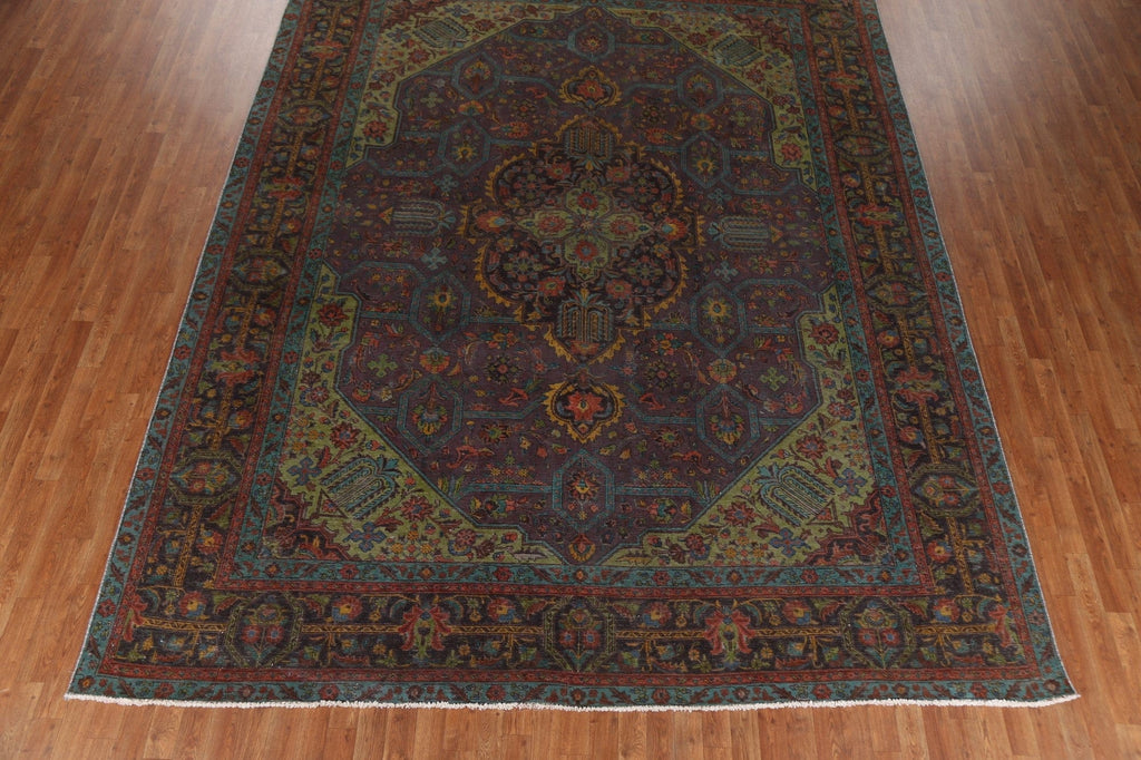 Distressed Over-Dyed Tabriz Persian Area Rug 10x13