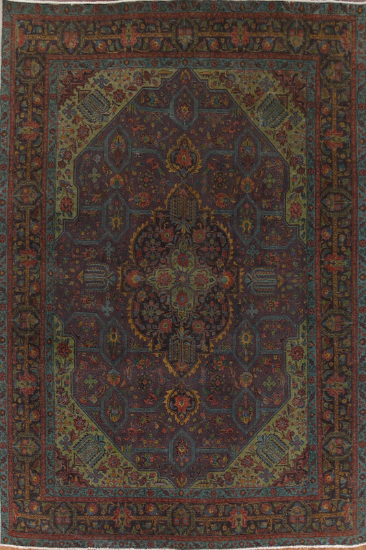 Distressed Over-Dyed Tabriz Persian Area Rug 10x13