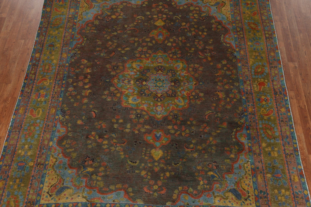 Distressed Over-Dyed Tabriz Persian Area Rug 8x11