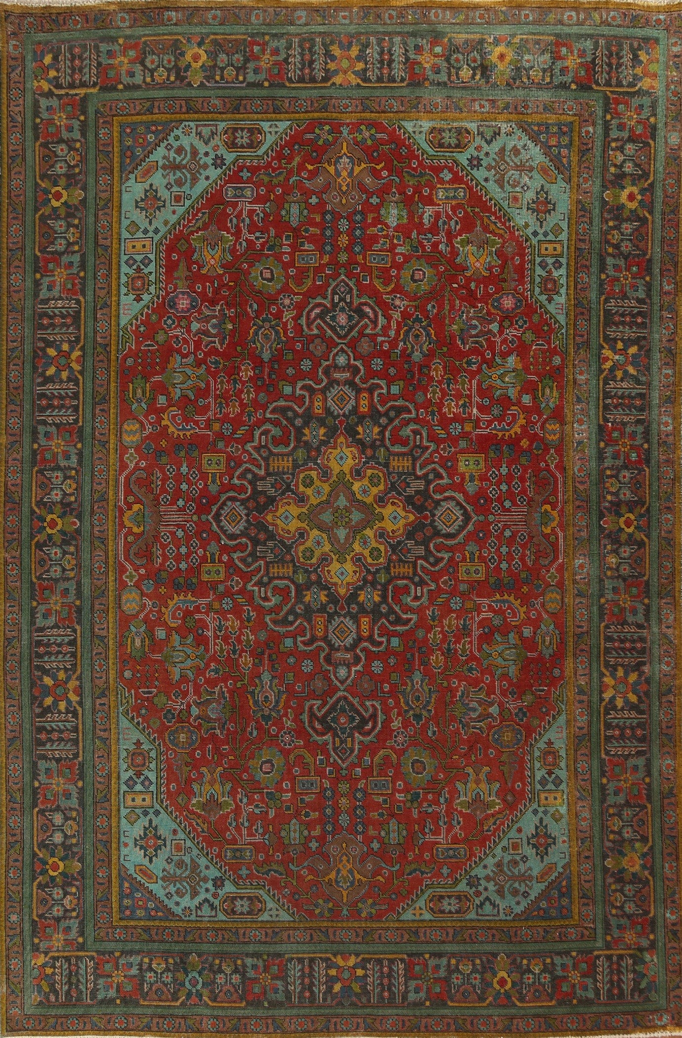 Distressed Over-Dyed Tabriz Persian Area Rug 8x11