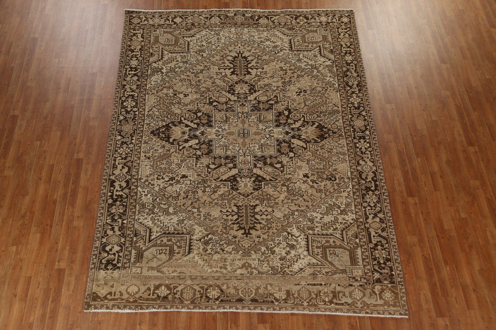 Vintage Geometric Heriz Persian Wool Rug 8x11